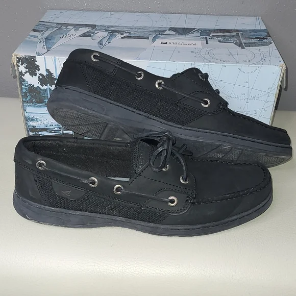 Sperry Shoes Sperry Bluefish Eye Black Leather Boat Shoes